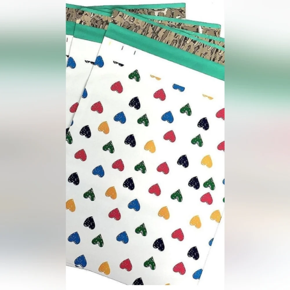 Mylar Colorful Heart Pattern Polymailer White with Multi Hearts Office Supply